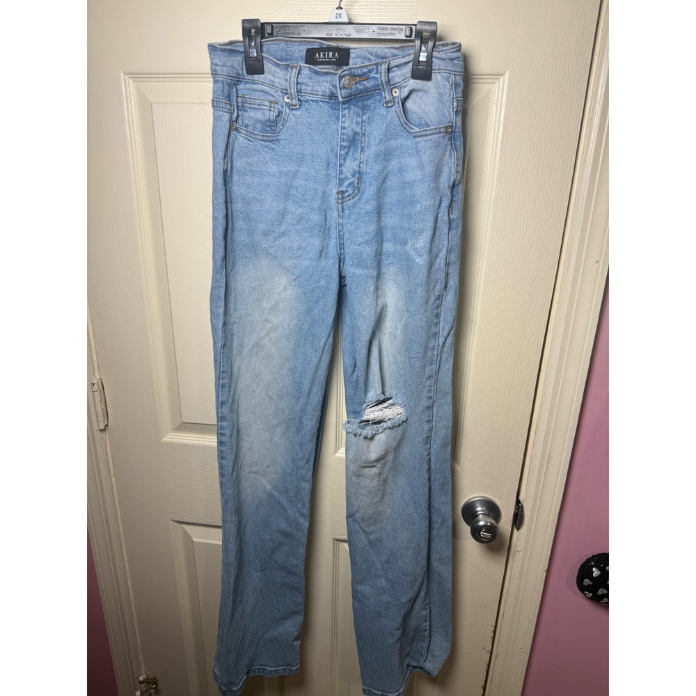 Akira Light Wash Distressed Straight Leg Jeans AKD113 Blue Size 5 W26
